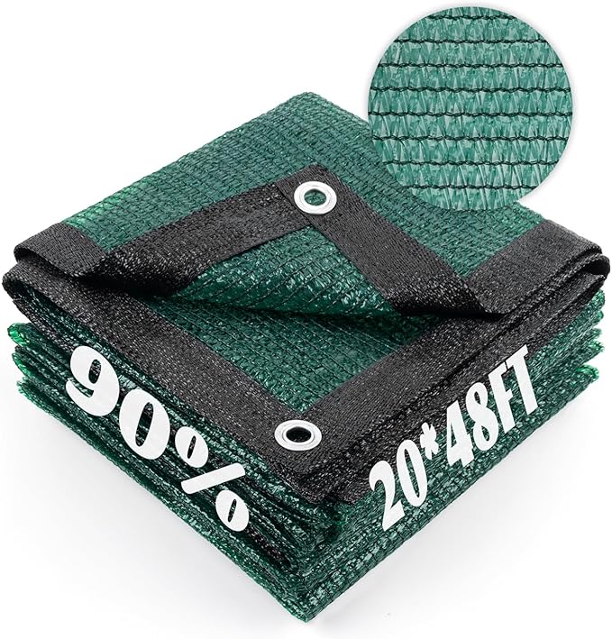 Cool Area 90% Sun Shade Cloth Mesh Tarp with Grommets for Plant Cover 20x48ft Patio Canopy Garden Pergola Greenhouse Car Barn Kennel Dark Green