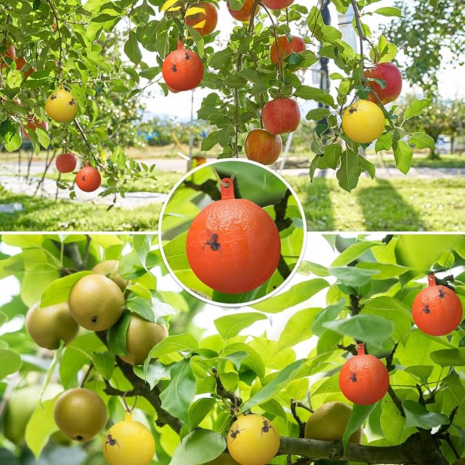 Qualirey Sticky Fruit Fly Trap Ball Adhesive Fly Catching Ball Sticky Glue Gnat Wasp Hornet Mosquito Bugs Flying Insects Traps Balls for Indoor Outdoor Kitchen Drain Garden (Yellow, Orange,10 Pcs)