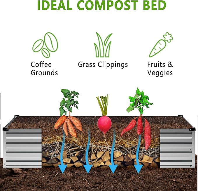 DIIYIV 12x2x1FT Galvanized Raised Garden Bed Kit,Vegetable Boxes-Rectangle Metal Flower Box,Large Planter Raised Beds Outdoor Garden for Planting,Fruit,Herb-Silver