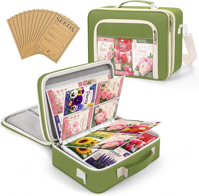 Seed Storage Organizer Binder, Seed Holder Organizer with 20 Pcs Reusable Seed Envelopes & 30 Pcs Sheets Protectors Holds 120 Packets, Garden Saving Binder Bag for Gardeners, Hobbyists, Organizers