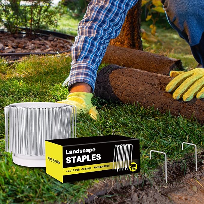 500 Pack 4 Inch Landscape Staples, Garden Staples 12 Gauge Galvanized Ground Stakes Lawn Yard Staples SOD U-Shaped Pins for Gardening Irrigation Tubing Landscaping Fabric