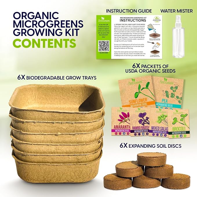 ZESTIGREENS Microgreens Growing Kit, 6-Grow Variety Pack with Most Popular & Colorful Microgreens Varieties