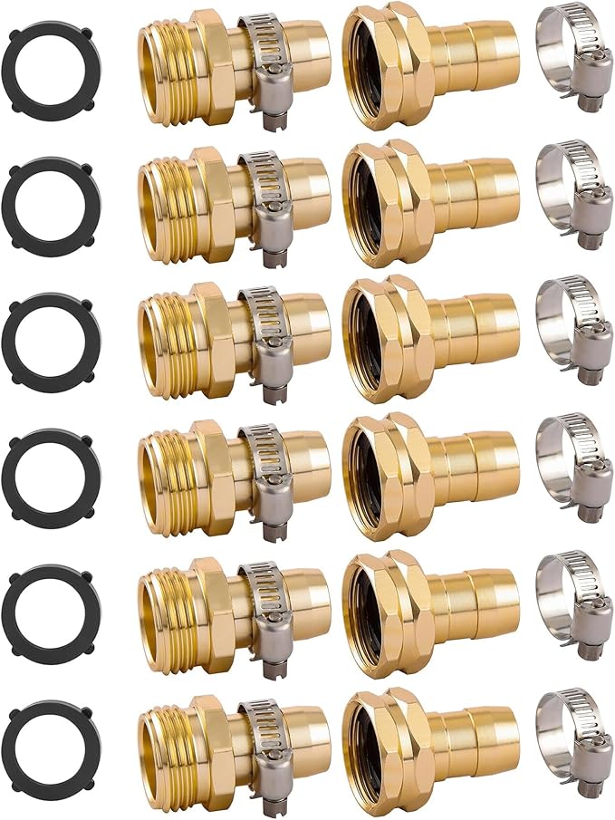 6 Set Garden Hose Repair Connector with Clamps, Fit for 3/4" or 5/8" Garden Hose Fitting, 5/8" Barb x 3/4" GHT Garden Hose Adapter/Fittings, Water Hose Repair Kit