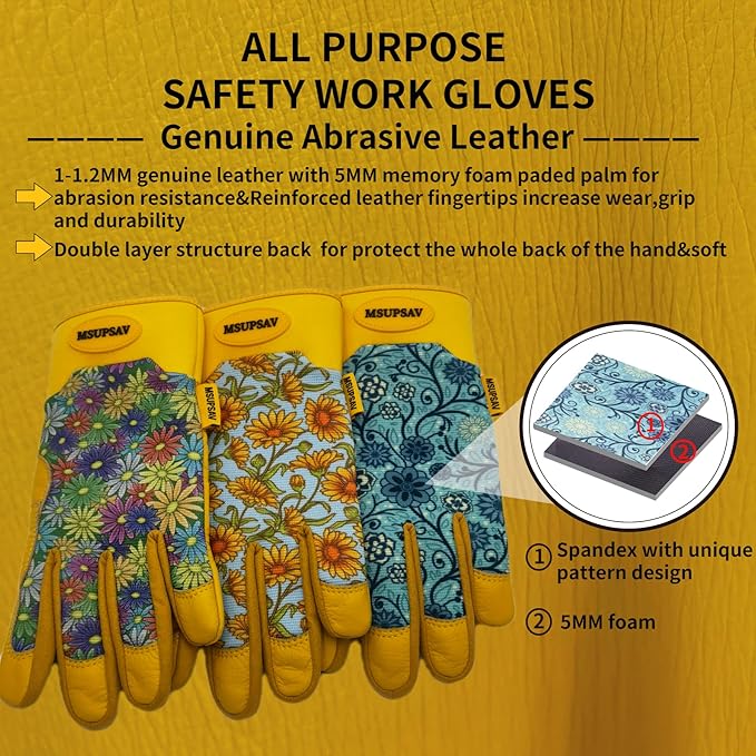 Gardening Gloves,Women Yard Work Garden Glove,Gifts | Thorn Proof,Puncture Resistant,Touchscreen,Gift,Leather,Spandex