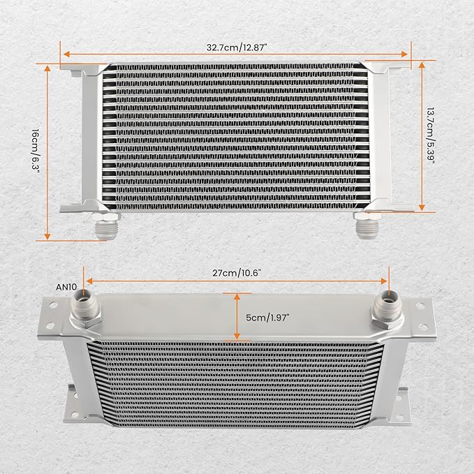 maXpeedingrods Universal 19 Row 10AN Transmission Engine Oil Cooler Kit, British Radiator Oil Cooler Condenser, Stacked Plate Aluminium Alloy Sliver Engine Transmission