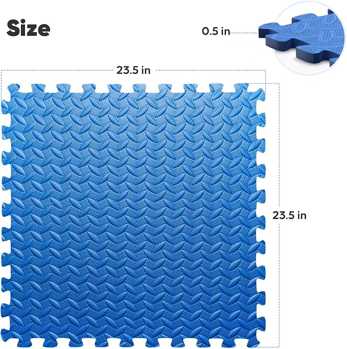 32 Pack Home Gym Mat, Puzzle Exercise Mat,EVA Interlocking Foam Floor Tiles for Home Workout Equipment and Kids' Play Areas - Blue, 24 in x 24 in x ½ in - 32 Tiles (Blue, 32 Pack 128 sq ft)
