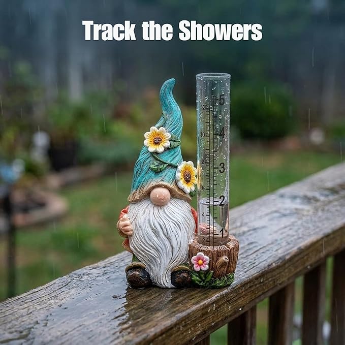 The Bridge Collection Cute Garden Gnome Rain Gauge (Green)