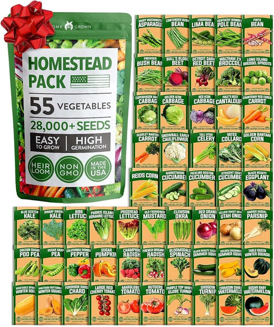 HOME GROWN 55 Variety Survival Seed Vault 28,000+ Heirloom Non-GMO Vegetable Seeds for Planting, High Germination, Emergency Food Supply,Year-Round Garden Starter Kit,Gift for Gardeners