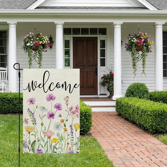 CROWNED BEAUTY Spring Wildflower Garden Flag Floral 12x18 Inch Double Sided for Outside Welcome Small Burlap Yard Seasonal Flag