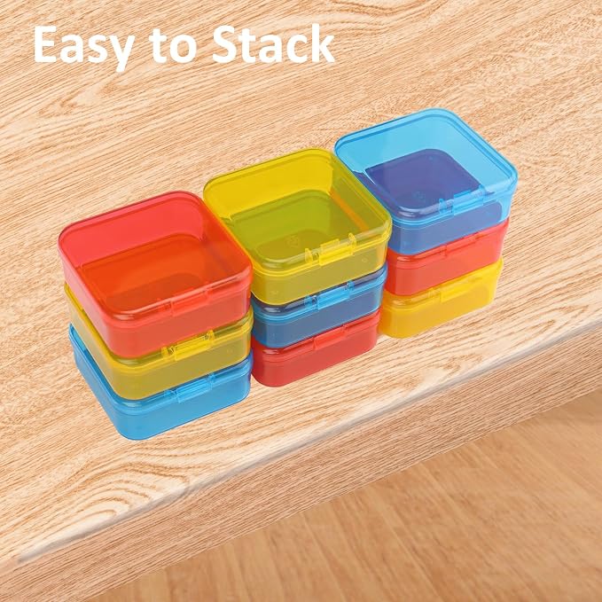 Mathtoxyz Bead Organizer Box(Red,Yellow,Blue), 93Pcs Small Bead Organizers and Storage Plastic Cases Mini Clear Containers Boxes with Hinged Lid and Rectangle for Bracelet Making DIY Jewelry Craft