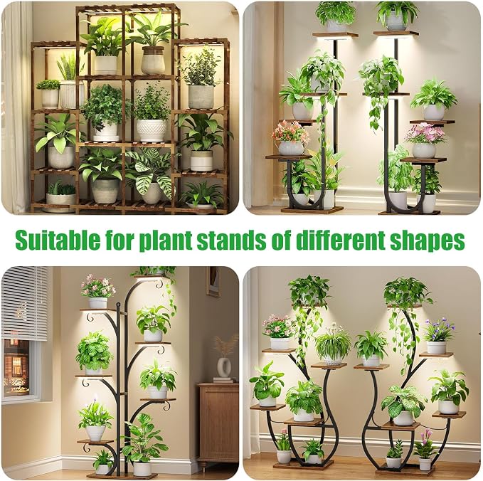 13 Inches Plant Growing Lamp Strips, Full Spectrum LED 3500K Grow Light for Indoor Plants with 3/9/12H Timer and 10 Dimmable Levels for Green House Hydroponics Succulent and Shelf, 4 Head 2 Pack