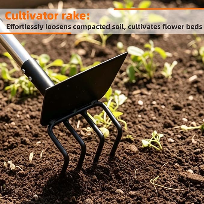 Garden Hoe & Cultivator, Efficient Long Handle Garden Tool, 2-in-1 Hand Cultivator and Gardening Hoe for Raised Beds, 60inch Heavy Duty Hoe Garden Cultivator for Loosening, Weeding, Planting