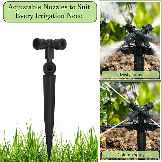 50FT Drip Irrigation System Kit, Garden Watering System with Quick Connectors 1/4 inch Drip Tubing & Quick Connect Fittings Adjustable Mist, Watering System for Outdoor Plants
