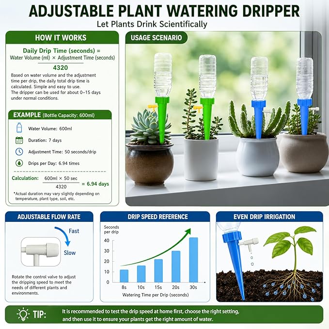 20PCS Self Watering Spikes, Adjustable Control Valve Plant Watering Inserts, Automatic Watering Devices for Indoor Outdoor Potted Plants and Garden