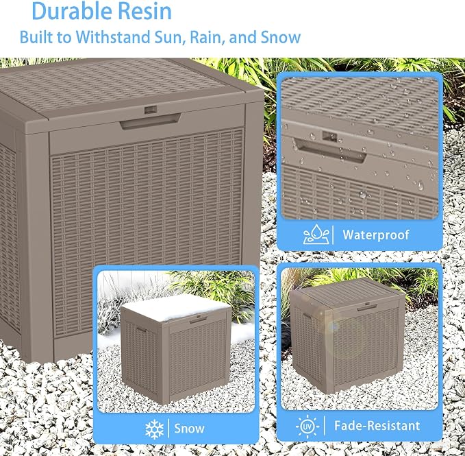 EasyUp 37 Gallon Deck Boxes Outdoor Waterproof, Resin Outside Storage Box for Patio Cushion Furniture Pool Accessories Garden Tools Indoor Outdoor Storage Bench (37 Gallon, Grey)