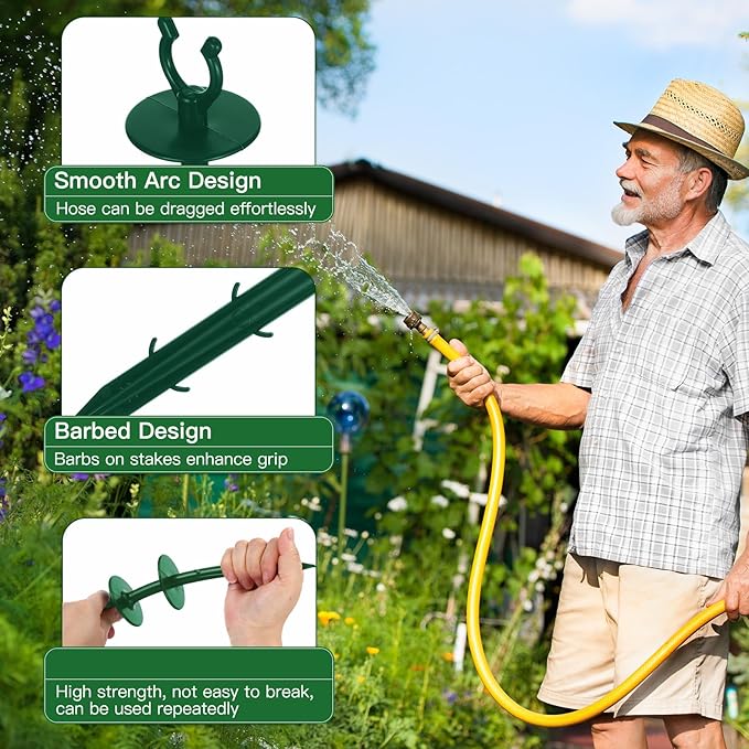 Blulu 15 Pcs 2 in 1 Garden Hose Guide, Universal 10 Inch Hose Guide Stakes with Barbs, Water Sprinkler Support Spike to Keep Off Lawn for Yard Lawn Garden Flower Plant Tool(Green)