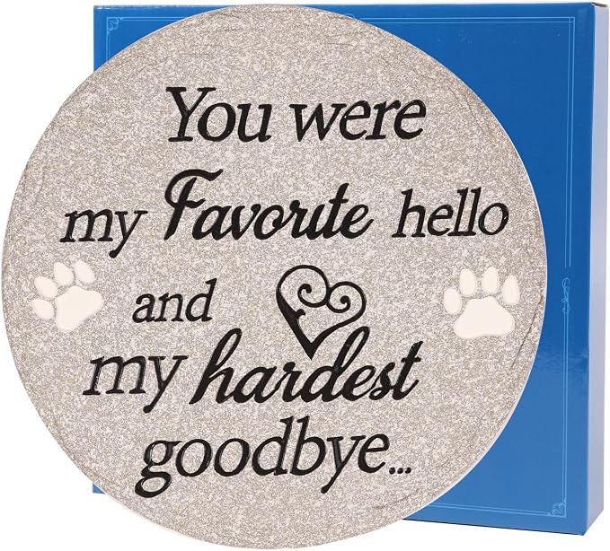 Pet Memorial Stone for Dogs Cats, 11.8 Inches Dog Memorial Gifts for Loss of Dog, Dog Memorial Stone, Pet Loss Sympathy Gift (Round Paw)