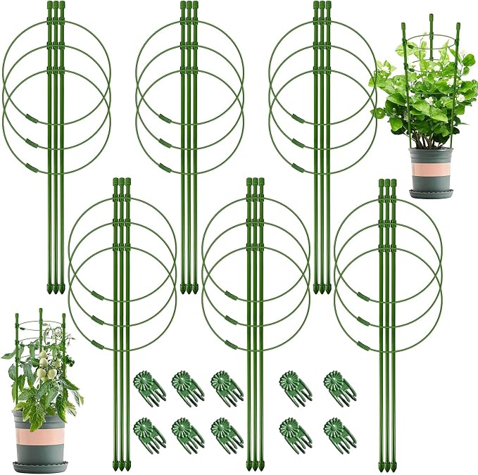 Legigo 6 Packs 18inch Plant Support Cages with 3 Adjustable Support Rings- Small Tomato Cage for Pots Plant Holder for Home Garden Balcony for Orchids, Tomato, Vegetables, Flowers, Climbing Plants