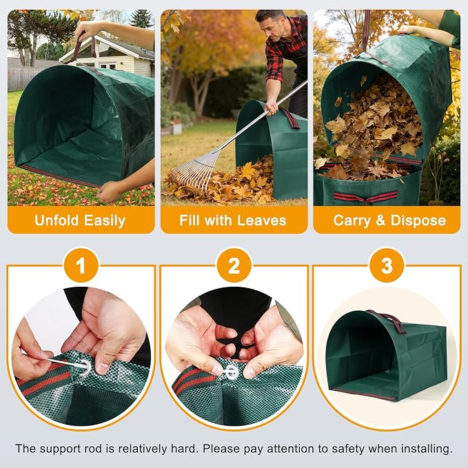 Leaf Collector & Yard Waste Bags 2-Pack, 53 Gallon Heavy Duty Reusable Dustpan-Type Lawn Bag, Collapsible Leaf Bag for Grass, Leaves, Debris