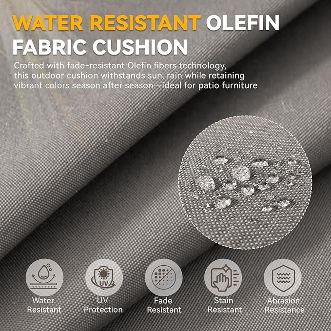 Outdoor Cushion Set for Patio Furniture, UV Resistant, Water Resistant - 6 Inch Thick Dual Layer Back Support Cushions– 24x24 Inch Patio Seat Covers for Chair/Sofa/Couch | Grey | 2-Pack |