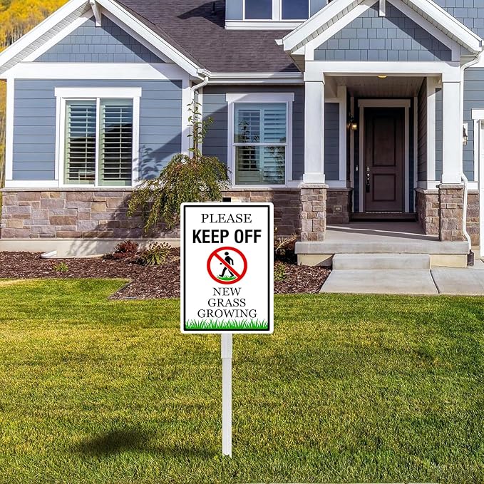 New Grass Growing Please Keep Off Yard Sign With Stakes Rustproof Reflective Aluminum Stay Off Grass Lawn Sign Stand for Home Garden Lawn Outdoor 8x12 In