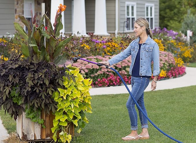 Dramm RainSelect Rain Wand – 16 Inch Aluminum Watering Wand with 9-Pattern Adjustable Spray Head & One Touch Thumb Control Valve – Garden Hose Wand for Containers, Raised Beds & Hanging Baskets – Blue
