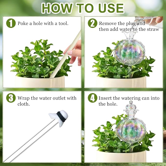 4pcs Plant Watering Globes Self Watering Planter Insert Devices,Glass Watering Bulbs Cactus Shape Automatic Watering Bulbs for Indoor Plants Top-Fill Watering Rainbow Colors