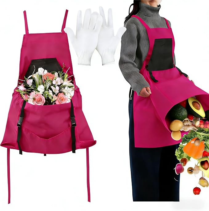 Women's Gardening Apron with Pockets, Durable Garden Harvesting Apron for Outdoor Picking