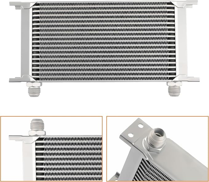 maXpeedingrods Universal 19 Row 10AN Transmission Engine Oil Cooler Kit, British Radiator Oil Cooler Condenser, Stacked Plate Aluminium Alloy Sliver Engine Transmission