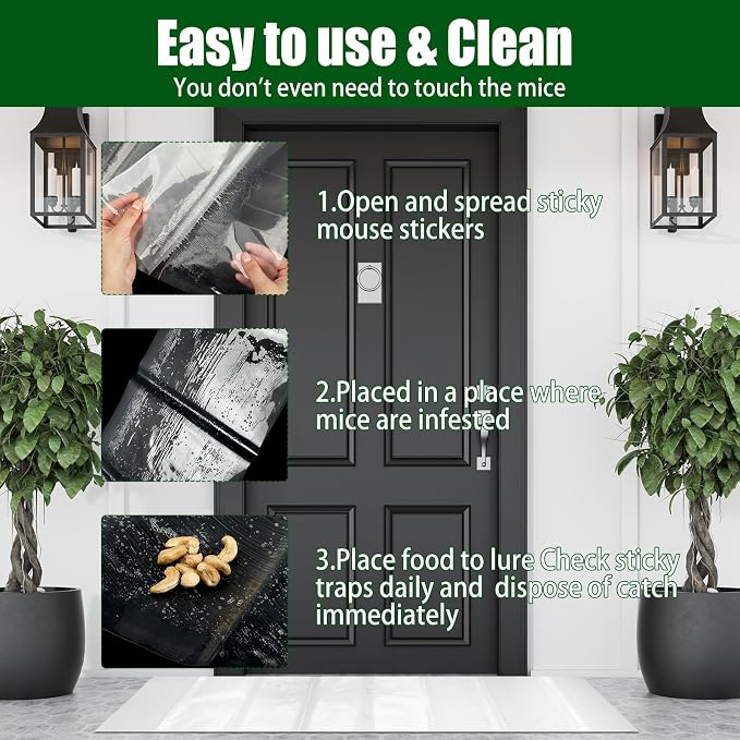 Qualirey 12 Pcs Large Sticky Mouse Glue Traps Black Sticky Rat Trap that Work for Rats Roaches Rodents Heavy Duty Pre Baited Mats Indoor Outdoor Catch Pest (11.8 x 11 Inch)
