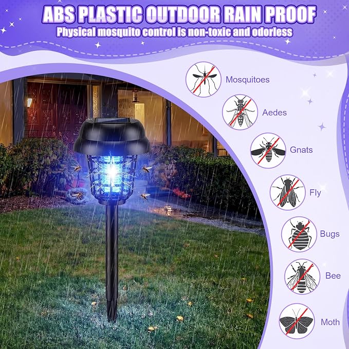 Qualirey 12 Pcs Solar Mosquito Zapper Outdoor Waterproof Solar Powered Bug Zapper Outdoor Mosquito Killer Lamp Trap Repellent Light for Garden Yard Insect (Purple and Colorful Light,Black)