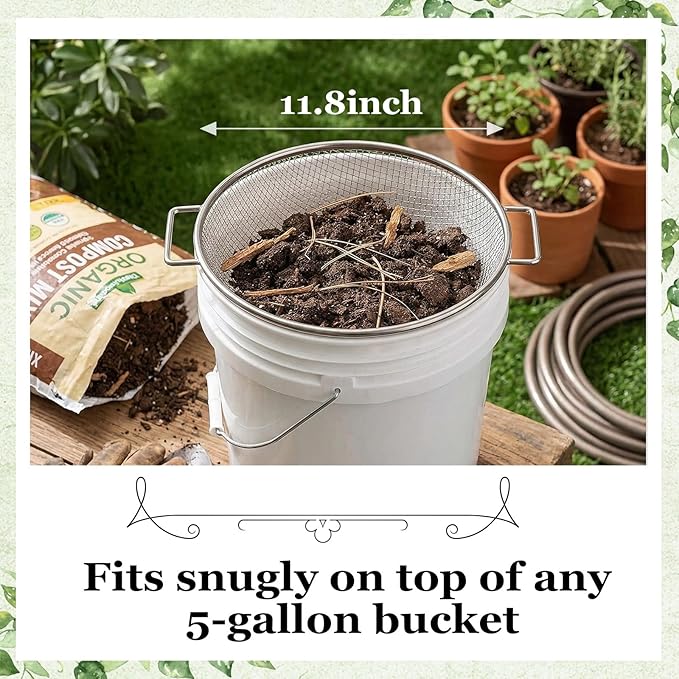 3PCS Soil Sifter for Gardening with Handles - Rock Compost Dirt Sifter for 5 Gallon Bucket, 1/4in,1/8in,3/8in Mesh Garden Sifting Screen Gravel Sawdust Vermicompost with Repotting Mat