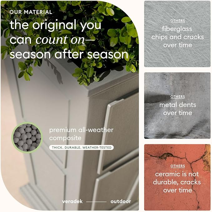 Veradek Brixton Series Tall Planter - Large Outdoor Planter for Front Porch/Patio | Crack-Resistant Plastic for All-Weather Use | Classic Estate Design for Tall Plants, Flowers, Trees