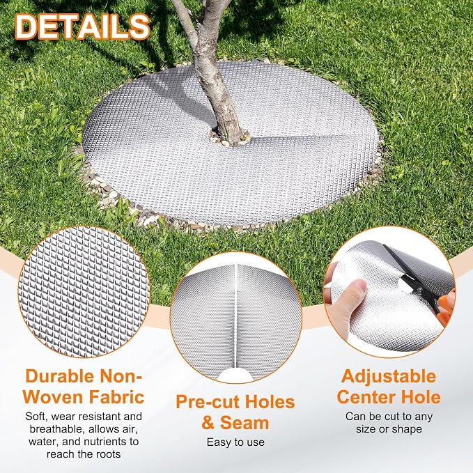 HARFINGTON 6pcs Tree Mulch Ring 5.9 Inch Non-Woven Round Tree Protector Weed Barrier Mat Plant Cover Rings for Weed Grass Control Root Protection, Silver