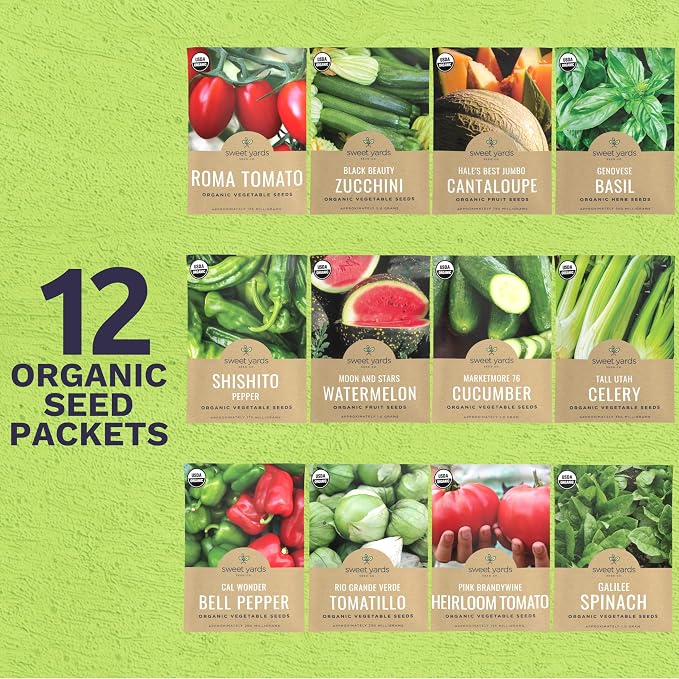 Organic Summer Seeds Variety Pack - 12 Individual Packs - 2026 Season - Basil, Tomatoes, Cucumber, Watermelon and More! for Indoor & Outdoor Planting (Non-GMO, Certified Organic)