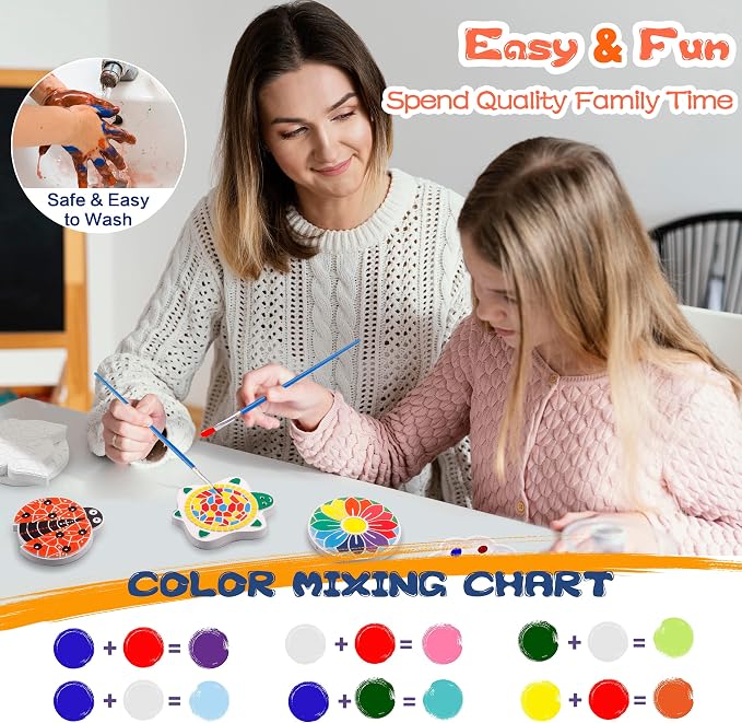 IFLOVE Paint Your Own Stepping Stones for Kids Craft Kits,Arts and Crafts for Kids Ages 4-8,5 Pack Painting Crafts for Girls Ages 8-12，Outdoor Toys Art Supplies Toddler Birthday Christmas Easter Gift