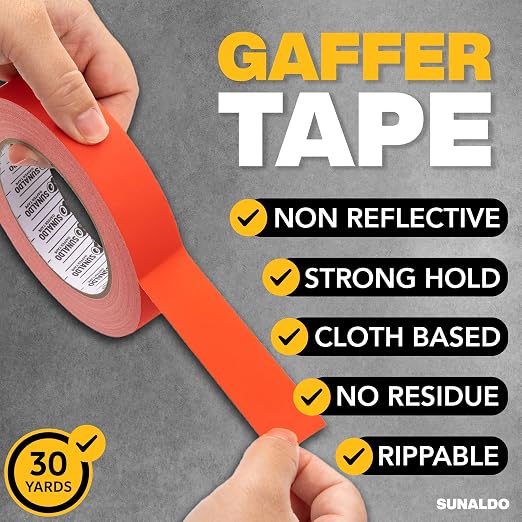 Gaffers Tape Heavy Duty, Easy to Rip, Residue-Free Professional Grade Floor Tape for Electrical Cords, Matte Finish Non Reflective, Weather Resistant (1, Red, 1" x 30 Yards)
