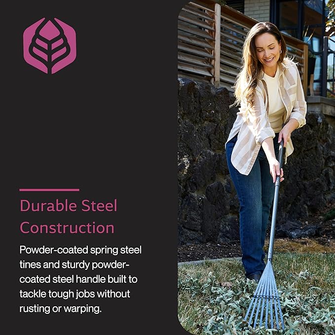 Yard Butler ILT-8 World’s Greatest Rake 8” Wide Shrub Rake Garden Rake for Lawncare - Convenient Garden Cleaning Accessory - Lightweight Wooden Handle - Steel Tines - Easy to Maneuver