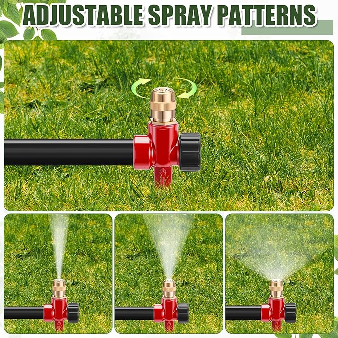 Tioncy 4 Pack Metal Lawn Sprinkler Automatic Garden Water Sprinkler on Spike Base 360 Degree Rotation with Adjustable Brass Nozzle for Lawn Garden Yard (Red)