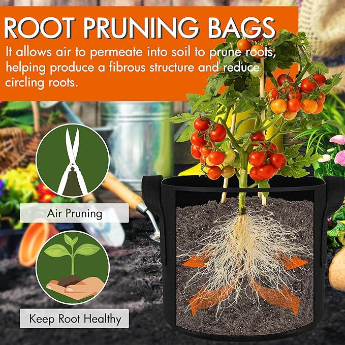 Gardzen 6-Pack 7 Gallon Grow Bags, 300G Thickened Nonwoven Fabric Pots with Handles, Heavy Duty Aeration Plant Bags for Gardening and Container Growing