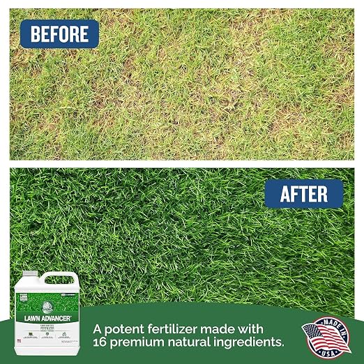 Turf Titan Lawn Advancer – Green Lawn Booster and Lawn Fertilizer (1 Gallon) – Fast Acting Grass Fertilizer w/Tri-Action Formula – Fertilizer Concentrate for Grass Growth - Covers up to 24,000 Sq Ft