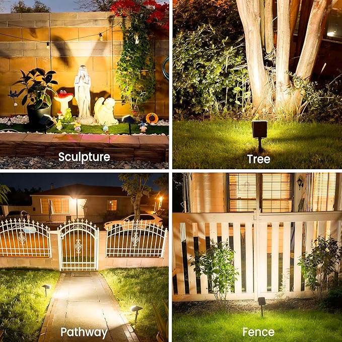 JEJOT Solar Lights Outdoor Waterproof IP65,Auto On/Off, 2700K 2 Lighting Modes, Super Bright LED, Solar Powered Yard Garden Solar Spot Lights for Outside Landscape,4 Pack