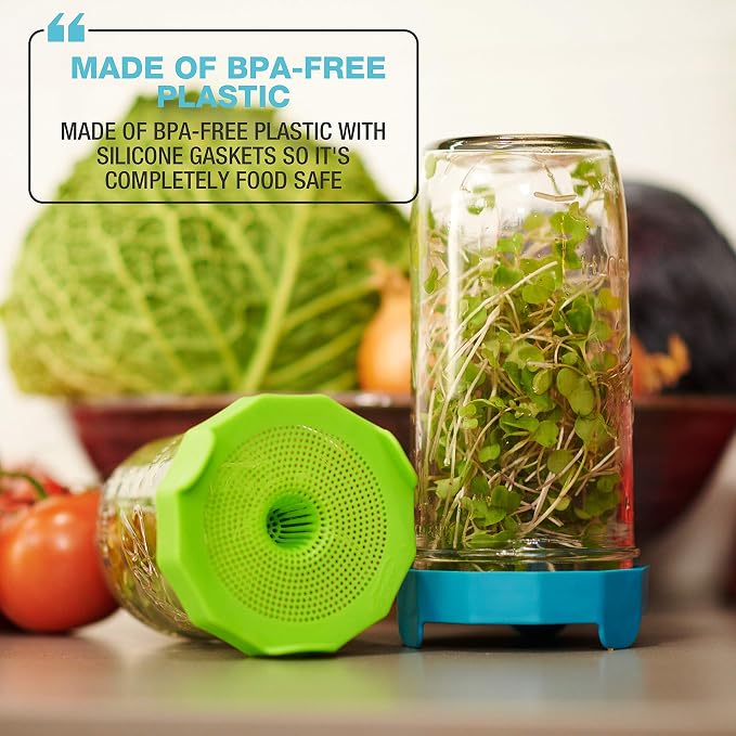Masontops Bean Screen Plastic Mason Jar Sprouting Lids Mason Jar Sprouting Kit – For Growing Broccoli Seeds, Alfalfa, Mung Bean Sprouts – Wide Mouth Seed Sprouting Jar Lids Sprouting Kit Mason Jar