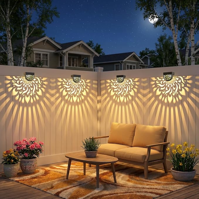 6 Pack Solar Fence Lights Wall lihgts Outdoor Decorations Solar Powered Step Deck Lights Warm Yellow Light Waterproof Decorative Lighting for Garden, Front Door, Backyard