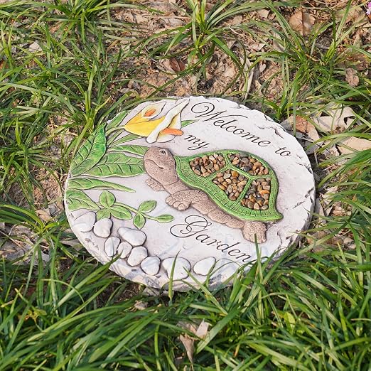 Outdoor Garden Decor Stepping Stones - Resin Tortoise Decorative Stones Pavers for Garden Decor for Outside Walkway Yard 9.5 * 9.5 * 0.5 Inch