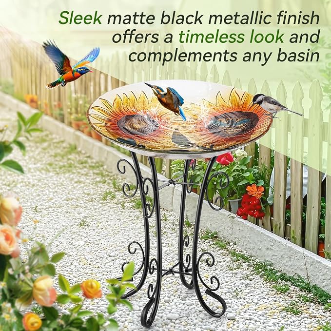 Outdoor Metal Bird Bath Stand, Sturdy Birdbath Bowl Stand, 16 Inch, Fade and Weather Resistant,Outdoor Decoration for Glass BirdBaths, Garden Yards Lawn