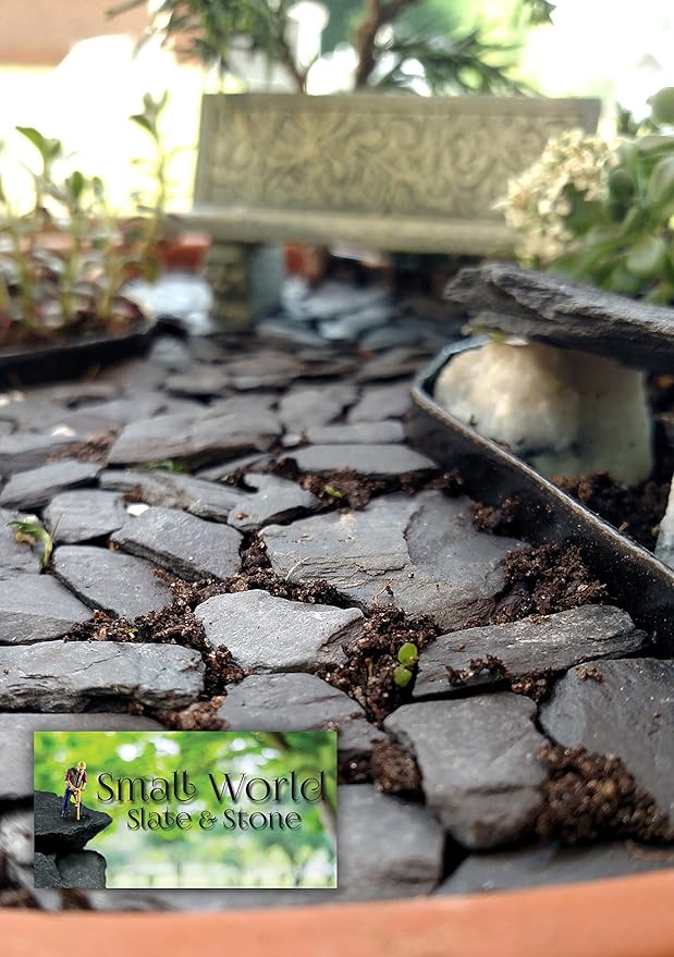Natural Slate Stone -1/2 to 1 inch. Perfect Size for Miniature or Fairy Gardens, Aquariums, Reptiles, Terrariums, Model Railroads, Dioramas & Wargaming (2lbs Grey)