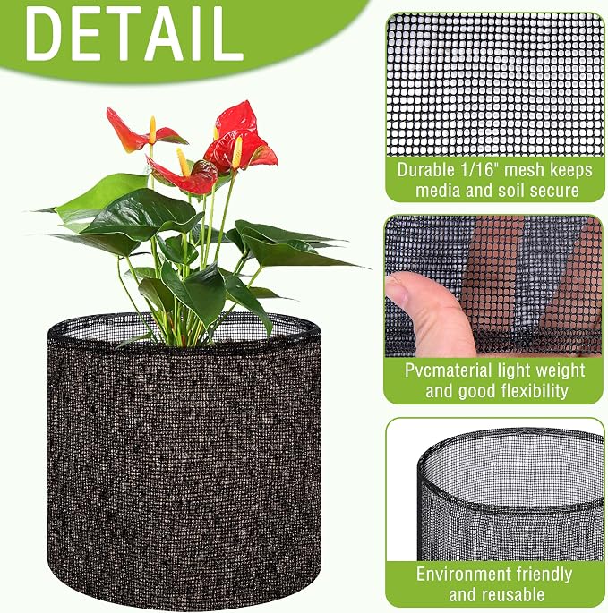 EBaokuup 4 Pcs Aquatic Pond Planting Bags-7.1" H x 7.2" Dia Reusable Mesh Water Garden Pond Plant Pot-Breathable Black Round Lily Plant Pots for Pond Bog Plant Garden Terrestrial Plant