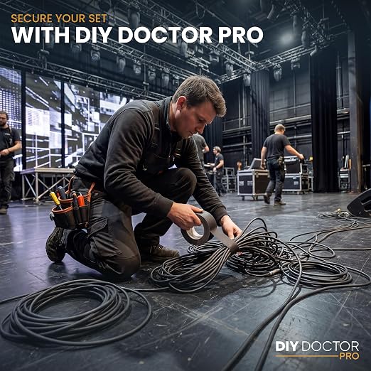 DIY Doctor Pro Professional Gaffer Tape ~2 Inch (48mm) Huge 30 Yards Black Matte Cloth Gaffers Tape for Stage, Floor & Cable Management – Strong Adhesive, No Residue, Non-Reflective - 4 Pack