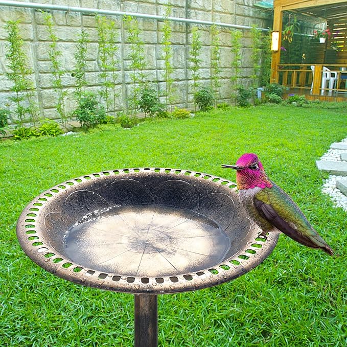 VINGLI Pedestal Bird Bath, Resin Birdbaths Weather Resistant Floral Accents and Vintage Finish Garden Decor for Outdoor Lightweight Courtyard